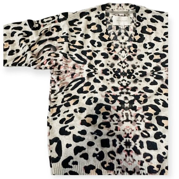 New with tag, Brochu Walker Kelso Leopard Print Cashmere V-neck Sweater, Size X - Picture 10 of 15